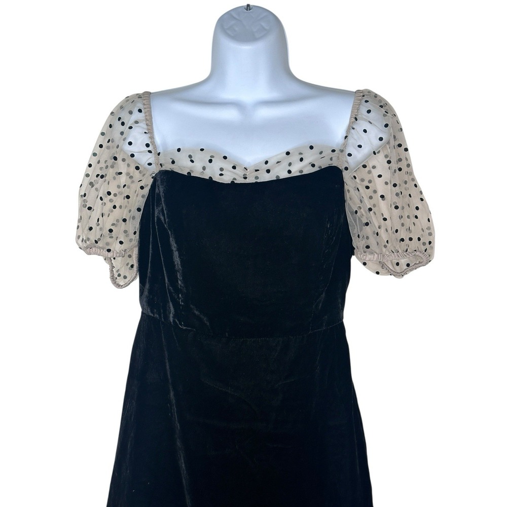 Camila Coelho Heirloom Velvet Tulle Puff Sleeve Flocked Dot Dress Black SMALL S - Picture 7 of 10